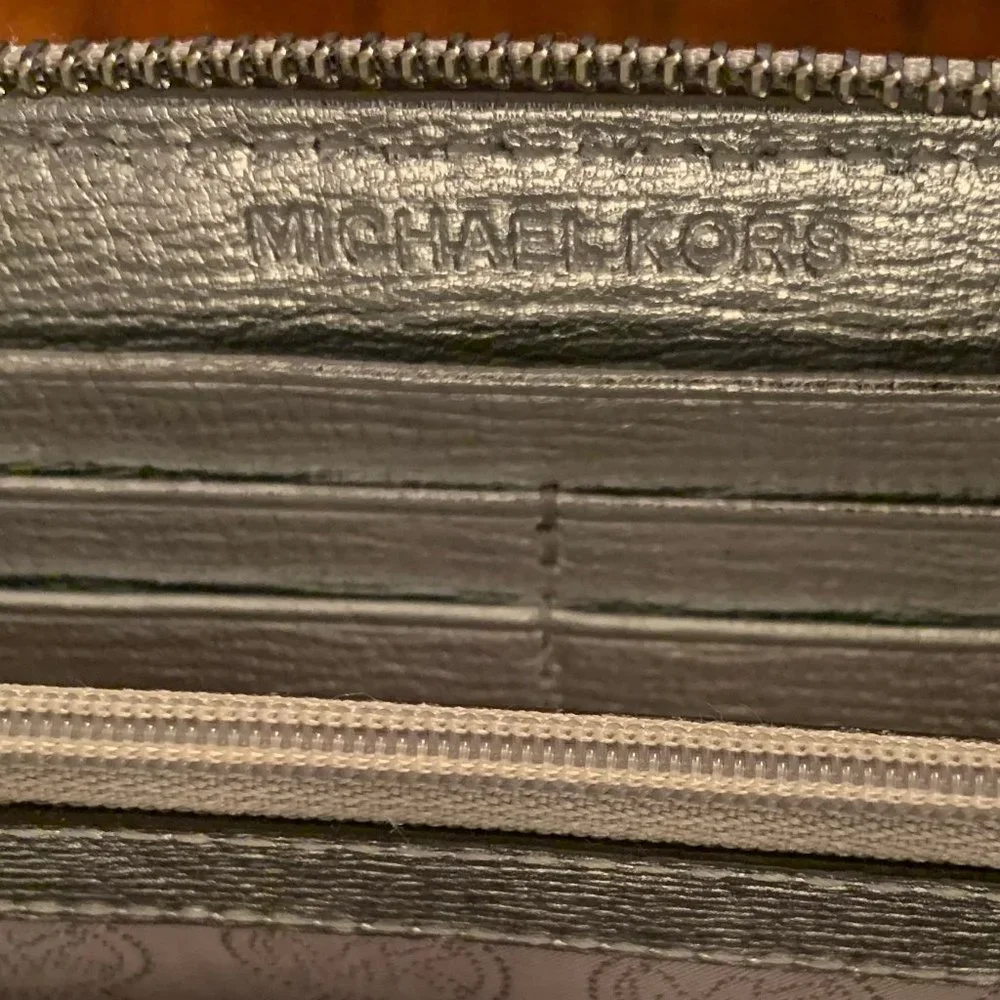 Michael Kors Metallic Silver Zip-Around Wallet